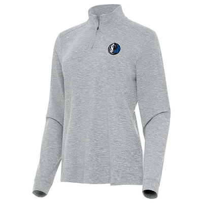 Women's Antigua  Heather Gray Dallas Mavericks Mentor Quarter-Zip Mock Long Sleeve Top