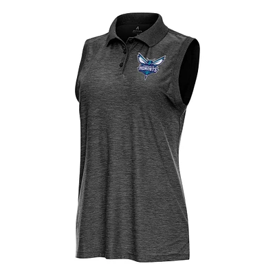 Women's Antigua  Heather Black Charlotte Hornets Recap Sleeveless Polo