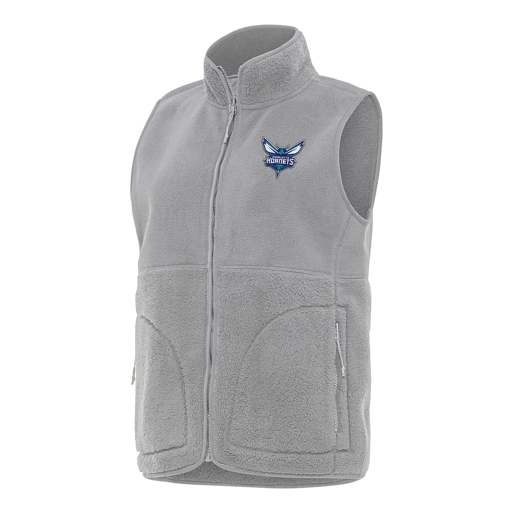 Women's Antigua Gray Charlotte Hornets Nostalgic Full-Zip Vest