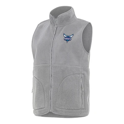 Women's Antigua  Gray Charlotte Hornets Nostalgic Full-Zip Vest