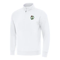 Men's Antigua  White Boston Celtics Victory Quarter-Zip Mock Sweatshirt