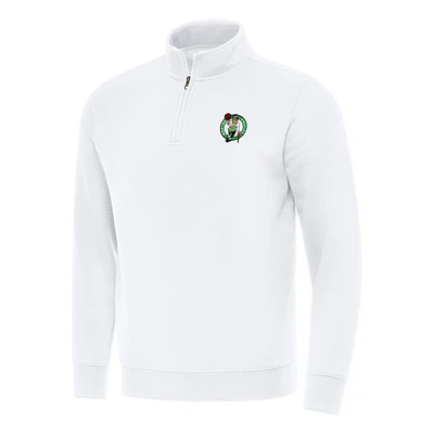 Men's Antigua  White Boston Celtics Victory Quarter-Zip Mock Sweatshirt