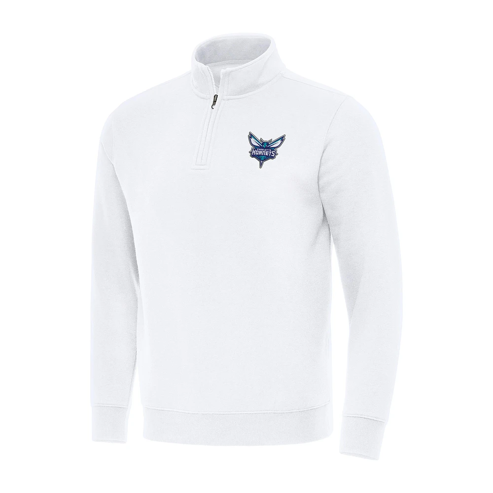 Men's Antigua White Charlotte Hornets Victory Quarter-Zip Mock Sweatshirt