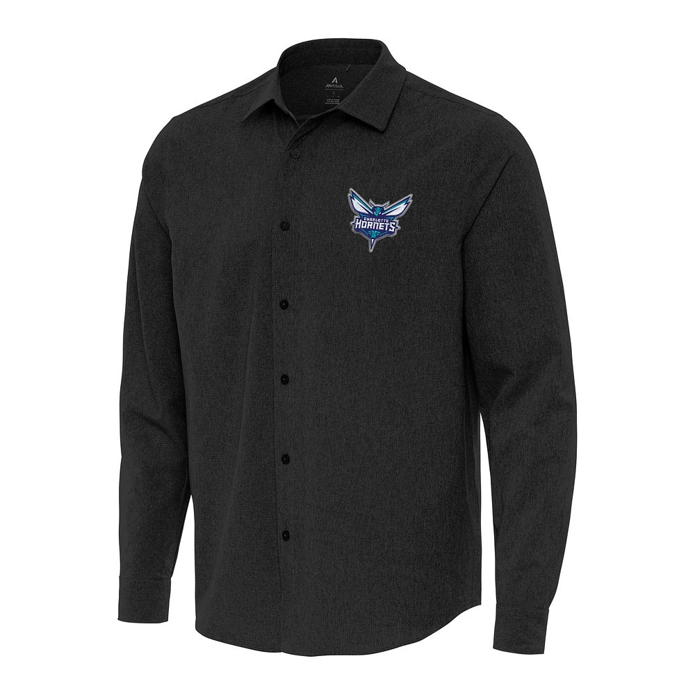 Men's Antigua Charlotte Hornets Exposure Woven Long Sleeve Button-Up Shirt