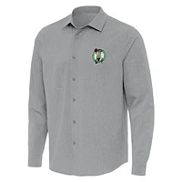 Men's Antigua Gray Boston Celtics Exposure Woven Long Sleeve Button-Up Shirt