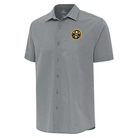 Men's Antigua  Gray Denver Nuggets Activate Woven Short Sleeve Button-Up Shirt