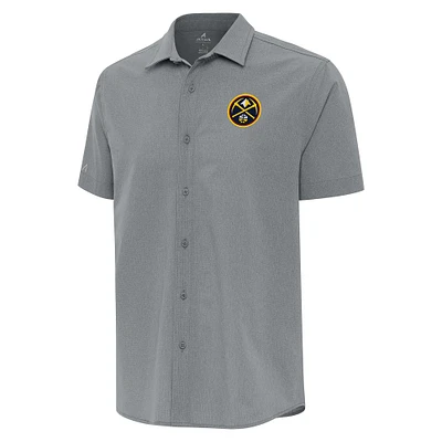 Men's Antigua  Gray Denver Nuggets Activate Woven Short Sleeve Button-Up Shirt