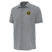 Men's Antigua  Gray Denver Nuggets Activate Woven Short Sleeve Button-Up Shirt