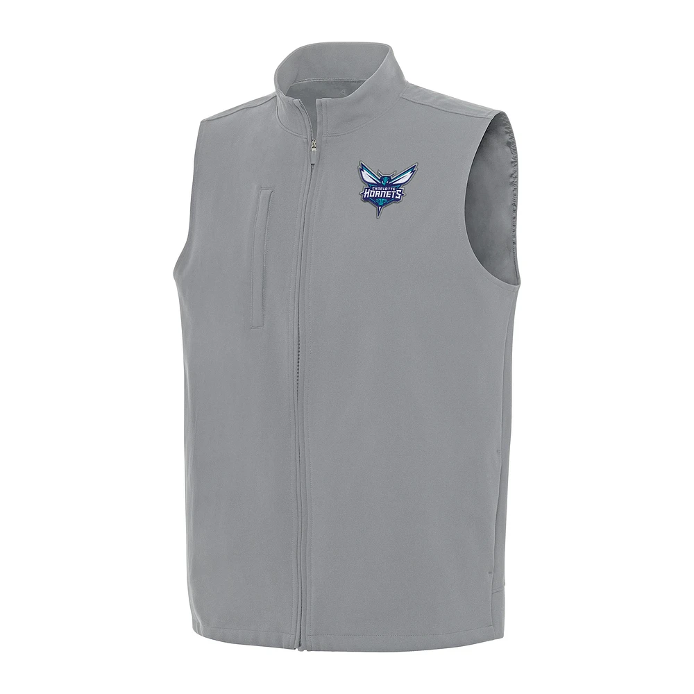 Men's Antigua Gray Charlotte Hornets Regard Full-Zip Vest