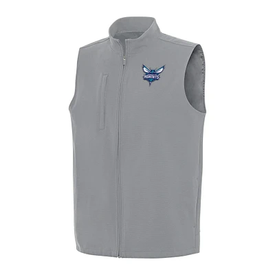 Men's Antigua Gray Charlotte Hornets Regard Full-Zip Vest