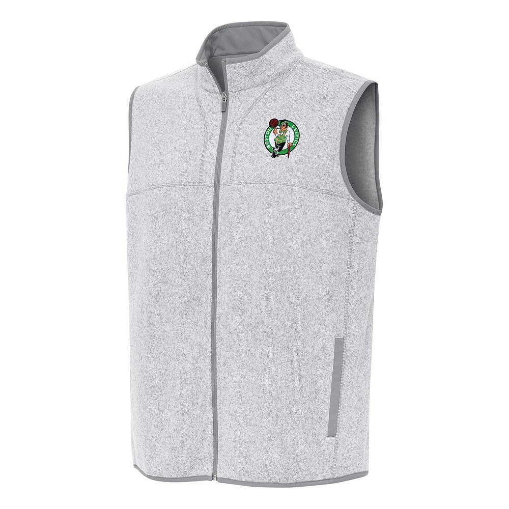 Men's Antigua Heather Gray Boston Celtics Fortune Full-Zip Vest