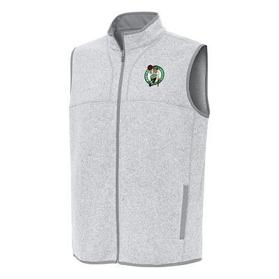 Men's Antigua Heather Gray Boston Celtics Fortune Full-Zip Vest