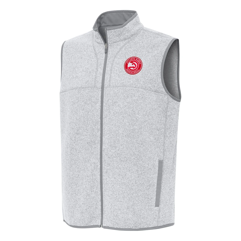 Men's Antigua Heather Gray Atlanta Hawks Fortune Full-Zip Vest