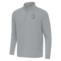Men's Antigua Gray Brooklyn Nets Intent Quarter-Zip Top