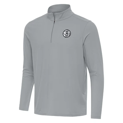 Men's Antigua Gray Brooklyn Nets Intent Quarter-Zip Top