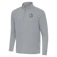 Men's Antigua Gray Brooklyn Nets Intent Quarter-Zip Top