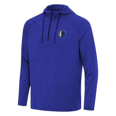 Men's Antigua Heather Blue Dallas Mavericks Spikes Raglan Quarter-Zip Hoodie