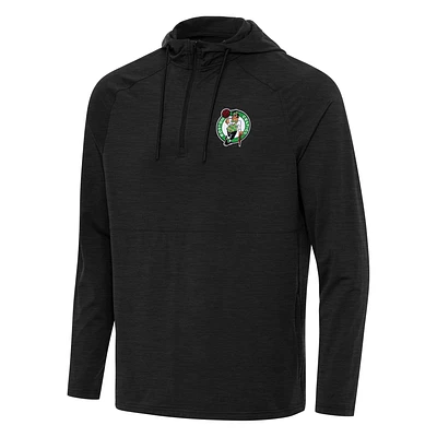 Men's Antigua Heather Black Boston Celtics Spikes Raglan Quarter-Zip Hoodie