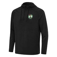 Men's Antigua Heather Black Boston Celtics Spikes Raglan Quarter-Zip Hoodie