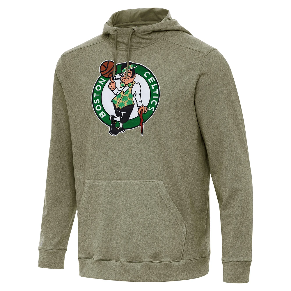 Men's Antigua Heather Olive Boston Celtics Cloud Pullover Hoodie