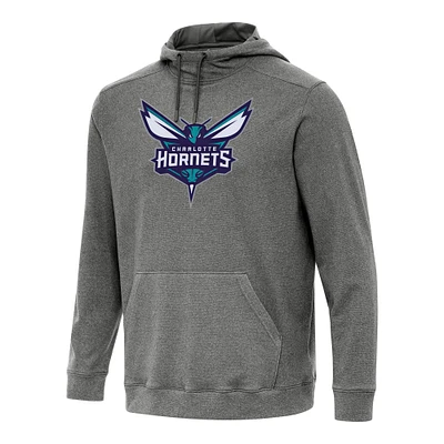 Men's Antigua Heather Black Charlotte Hornets Cloud Pullover Hoodie