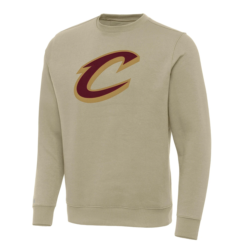 Men's Antigua Khaki Cleveland Cavaliers Victory Crewneck Pullover Sweatshirt