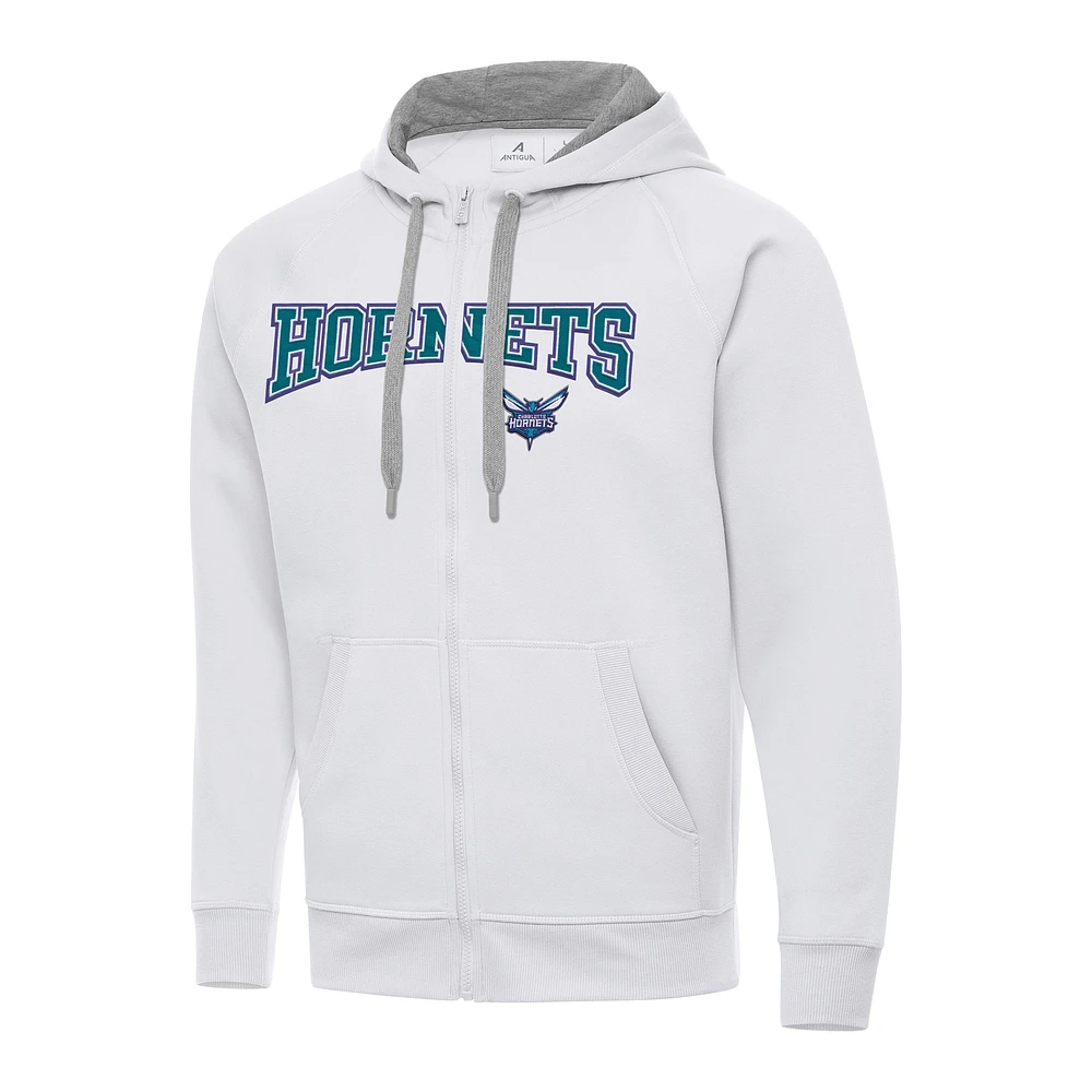 Men's Antigua White Charlotte Hornets Big & Tall Victory Full-Zip Hoodie Jacket