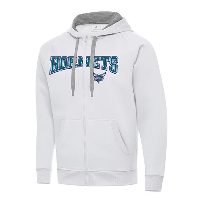 Men's Antigua White Charlotte Hornets Big & Tall Victory Full-Zip Hoodie Jacket