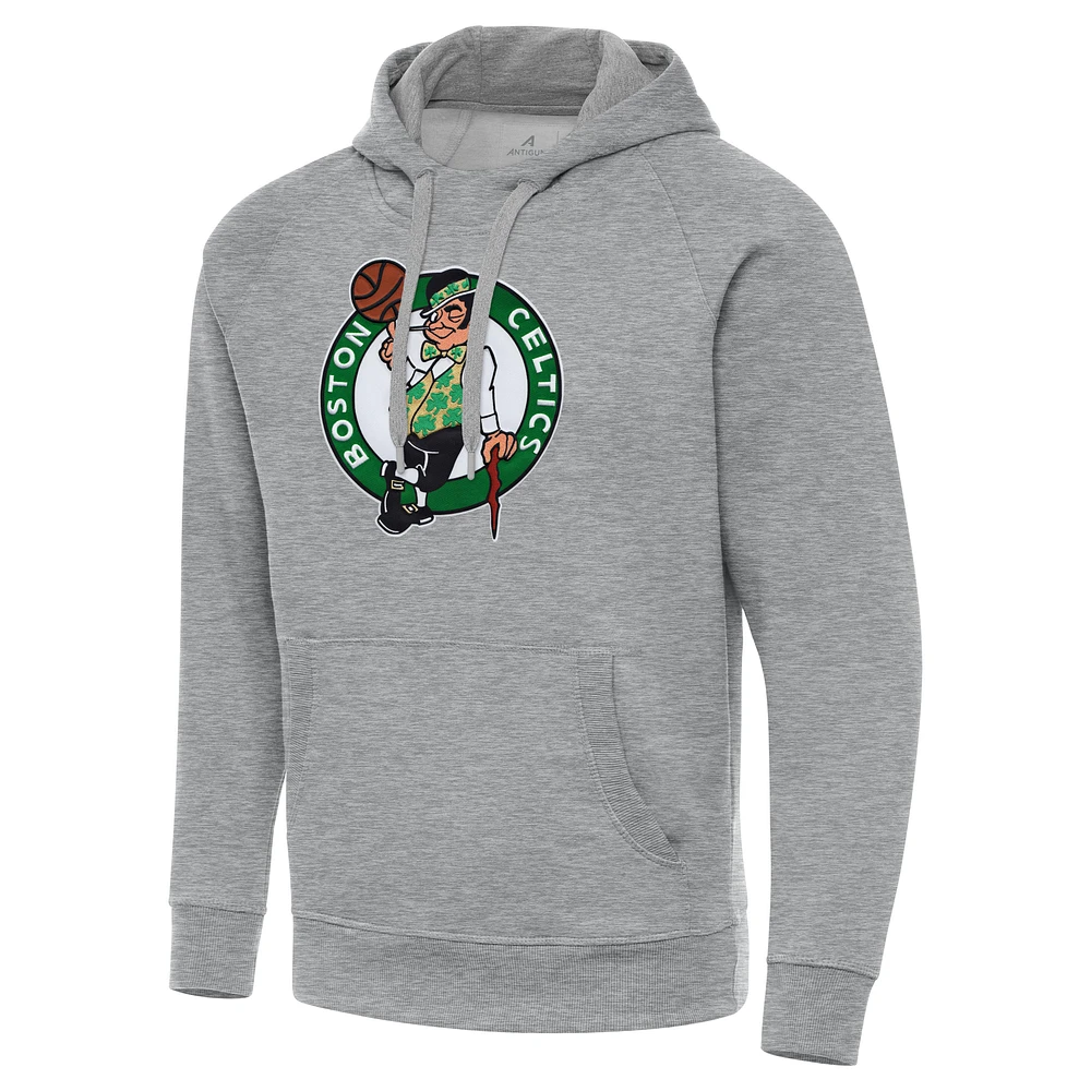 Men's Antigua Heather Gray Boston Celtics Big & Tall Victory Raglan Pullover Hoodie