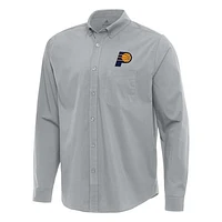 Men's Antigua Gray Indiana Pacers Flight Woven Tri-Blend Long Sleeve Button-Down Shirt