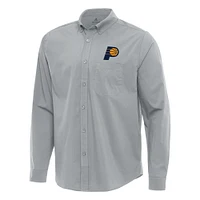 Men's Antigua Gray Indiana Pacers Flight Woven Tri-Blend Long Sleeve Button-Down Shirt