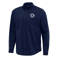 Men's Antigua Navy LA Clippers Flight Woven Tri-Blend Long Sleeve Button-Down Shirt