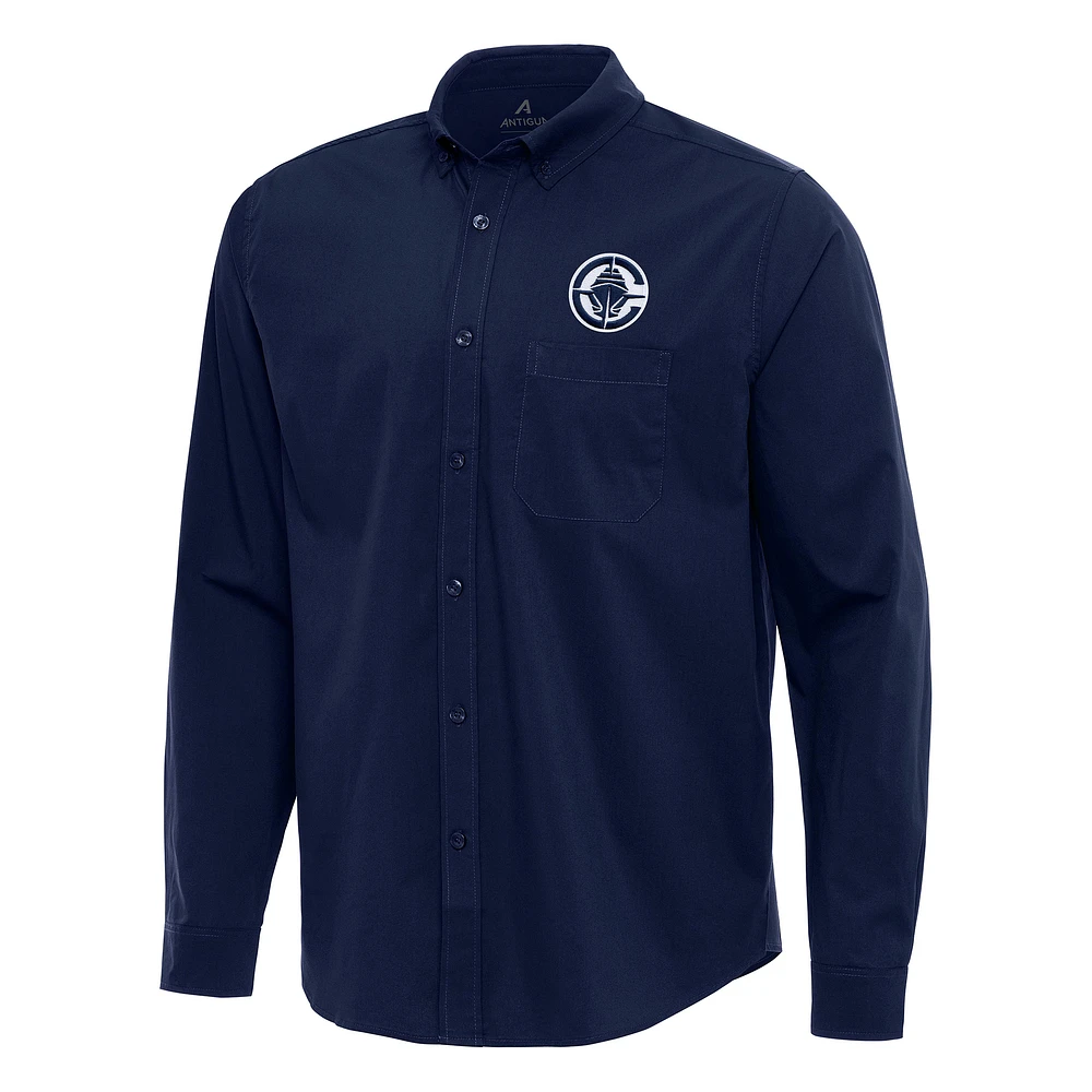 Men's Antigua Navy LA Clippers Flight Woven Tri-Blend Long Sleeve Button-Down Shirt
