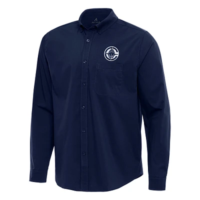 Men's Antigua Navy LA Clippers Flight Woven Tri-Blend Long Sleeve Button-Down Shirt