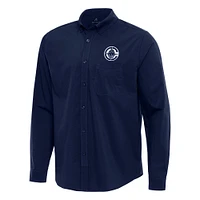 Men's Antigua Navy LA Clippers Flight Woven Tri-Blend Long Sleeve Button-Down Shirt