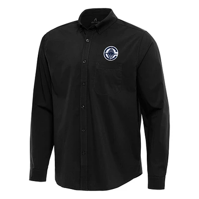 Men's Antigua Black LA Clippers Flight Woven Tri-Blend Long Sleeve Button-Down Shirt