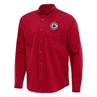 Men's Antigua Red LA Clippers Flight Woven Tri-Blend Long Sleeve Button-Down Shirt