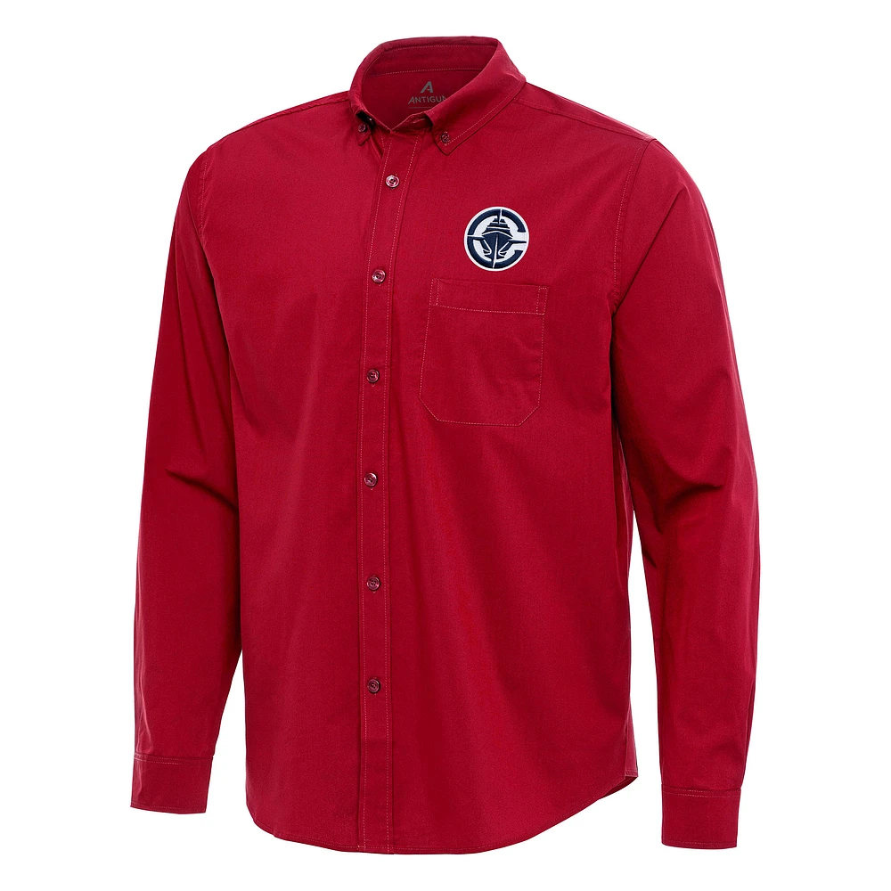 Men's Antigua Red LA Clippers Flight Woven Tri-Blend Long Sleeve Button-Down Shirt