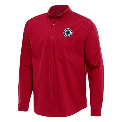 Men's Antigua Red LA Clippers Flight Woven Tri-Blend Long Sleeve Button-Down Shirt