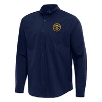 Men's Antigua Navy Denver Nuggets Flight Woven Tri-Blend Long Sleeve Button-Down Shirt