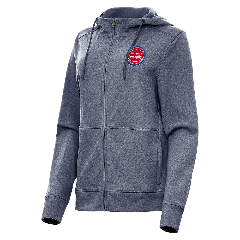 Women's Antigua Heather Navy Detroit Pistons Seeker Full-Zip Hoodie Jacket