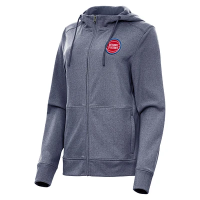 Women's Antigua Heather Navy Detroit Pistons Seeker Full-Zip Hoodie Jacket