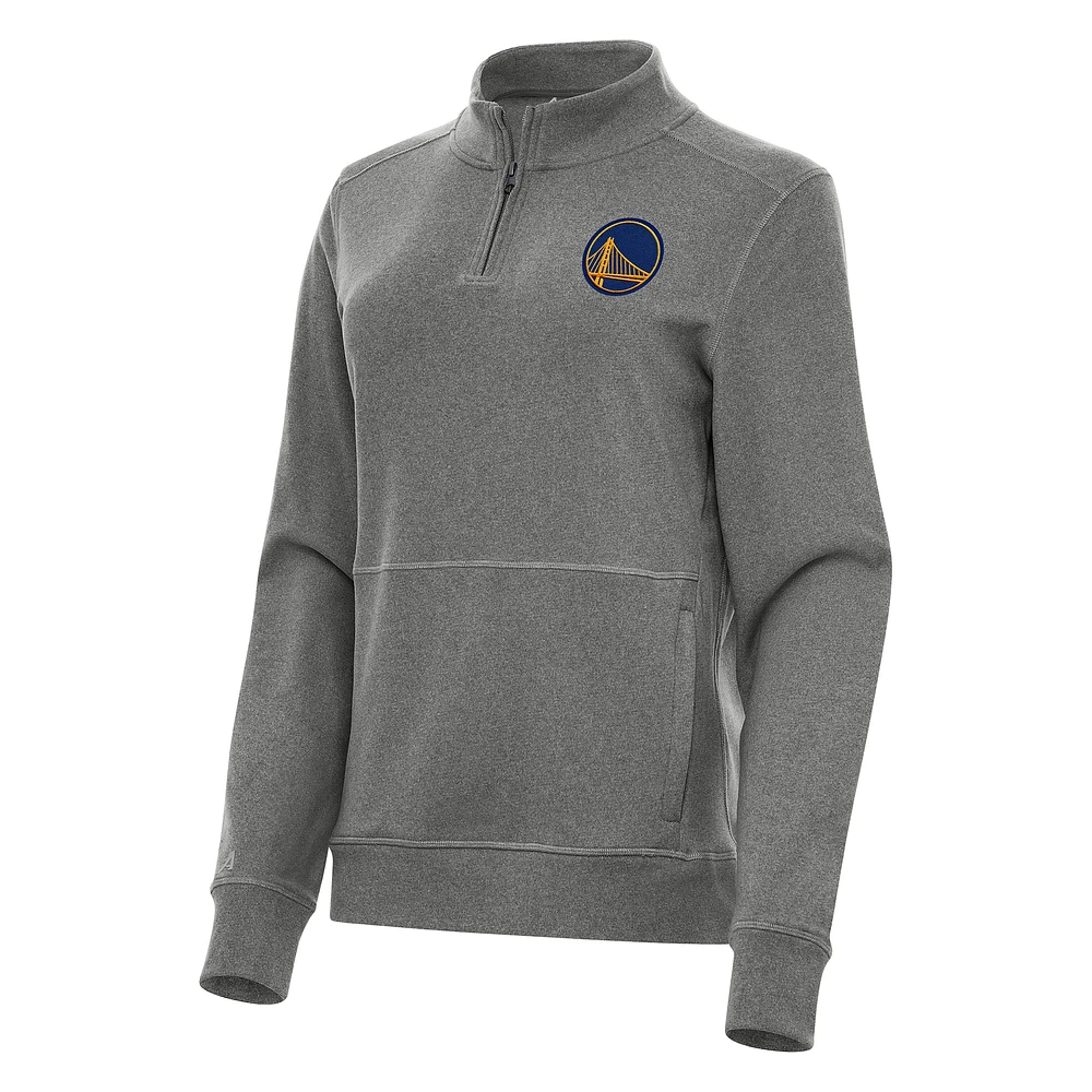 Women's Antigua Heather Black Golden State Warriors Crush Quarter-Zip Fleece Sweatshirt