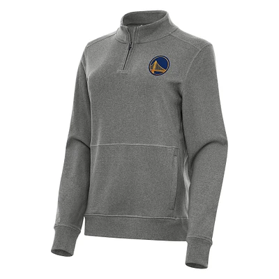 Women's Antigua Heather Black Golden State Warriors Crush Quarter-Zip Fleece Sweatshirt