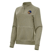 Women's Antigua Olive Golden State Warriors Crush Quarter-Zip Fleece Sweatshirt