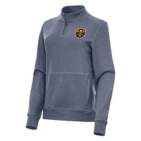 Women's Antigua Heather Navy Denver Nuggets Crush Quarter-Zip Fleece Sweatshirt