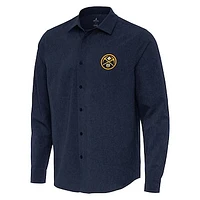 Men's Antigua Navy Denver Nuggets Exposure Woven Long Sleeve Button-Up Shirt