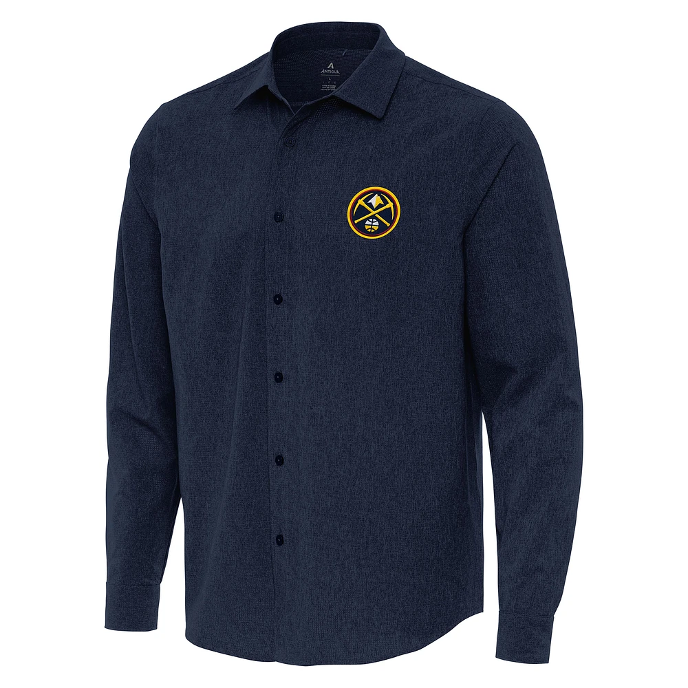 Men's Antigua Navy Denver Nuggets Exposure Woven Long Sleeve Button-Up Shirt