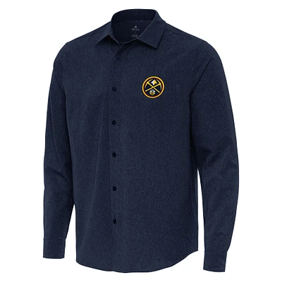 Men's Antigua Navy Denver Nuggets Exposure Woven Long Sleeve Button-Up Shirt