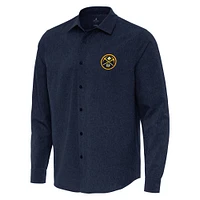 Men's Antigua Navy Denver Nuggets Exposure Woven Long Sleeve Button-Up Shirt